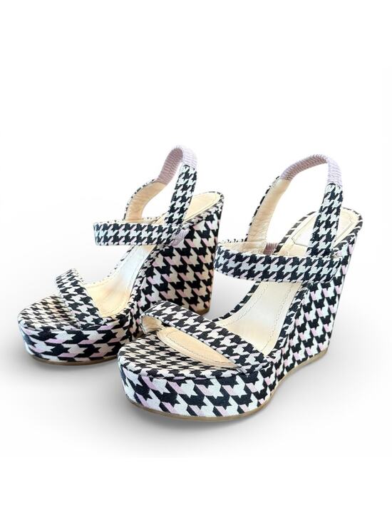 Dior Shoes - Christian Dior Volt Houndstooth Canvas Wedge Slingback Sandals EU 39 US 9
